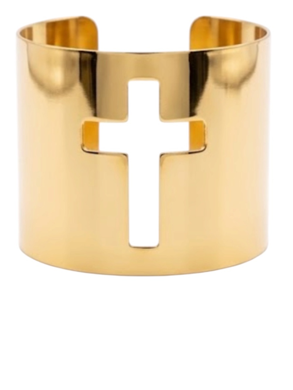 New Gold Cross Cuff Bracelet Religious Statement Wide Cutout Bangle - Picture 2 of 7